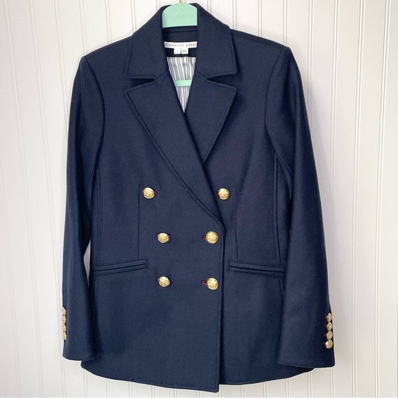 Veronica Beard Jackets & Blazers - Veronica Beard Port DB Dickey Coat Jacket Navy Blue Wool Blend & Gold Button 2